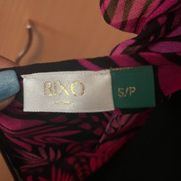 RIXO Antoinette Pink Palm Print Frilly Sleeve 100% Silk Midi Dress (Size S/P) - Picture 10 of 16